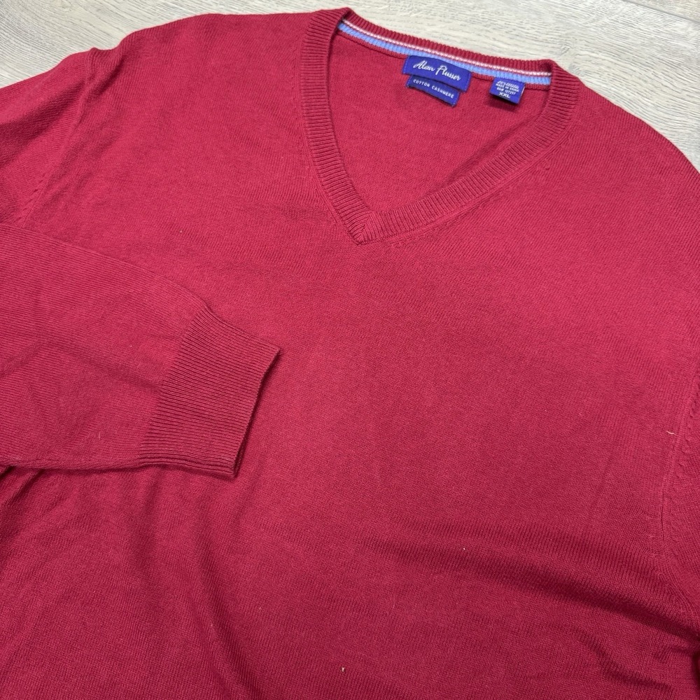 Alan Flusser Cotton Cashmere Red V Neck Sweater Men's Sz XXL Preppy‎ Casual